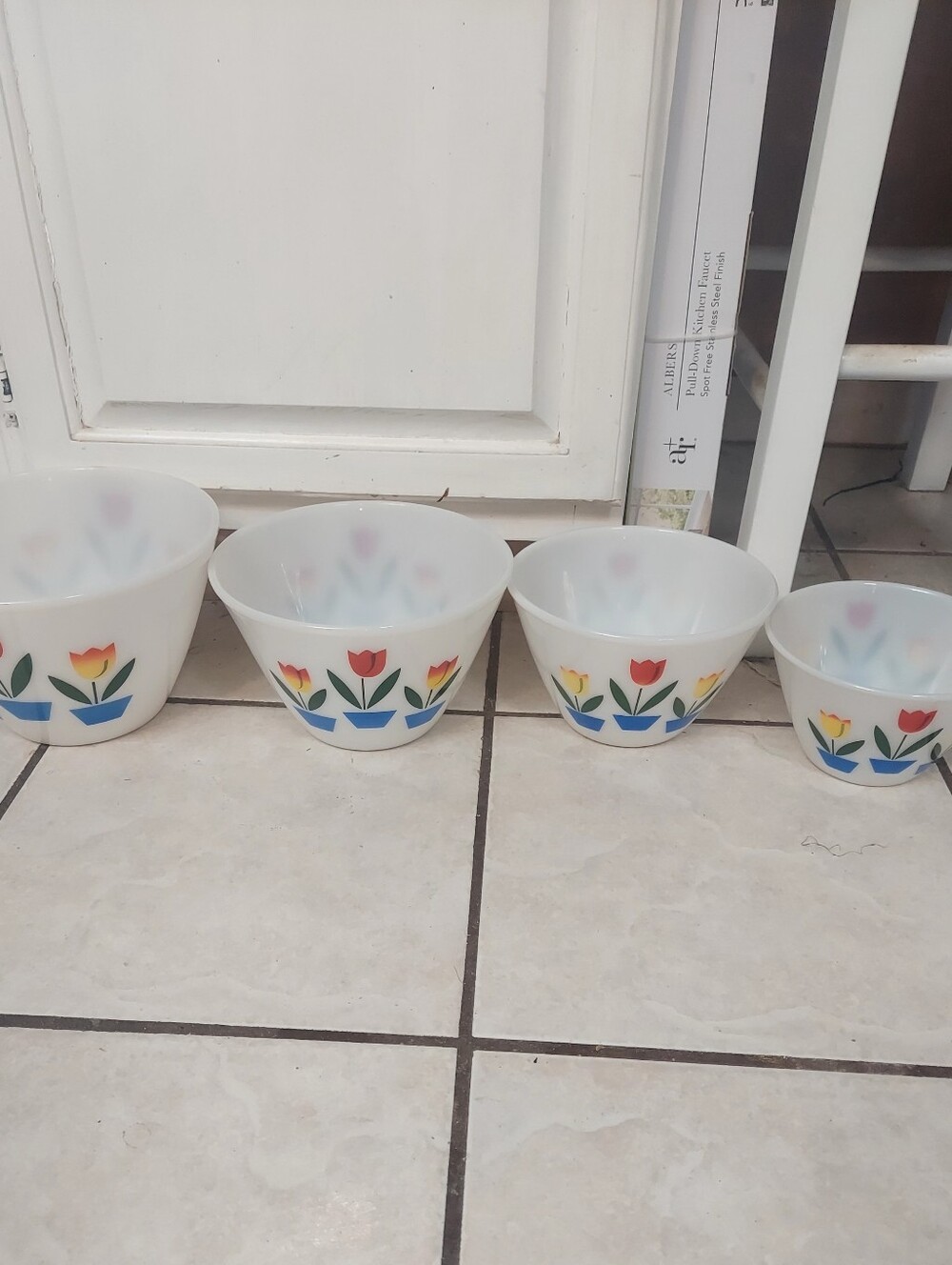 Fire King Tulip Mixing Bowls.